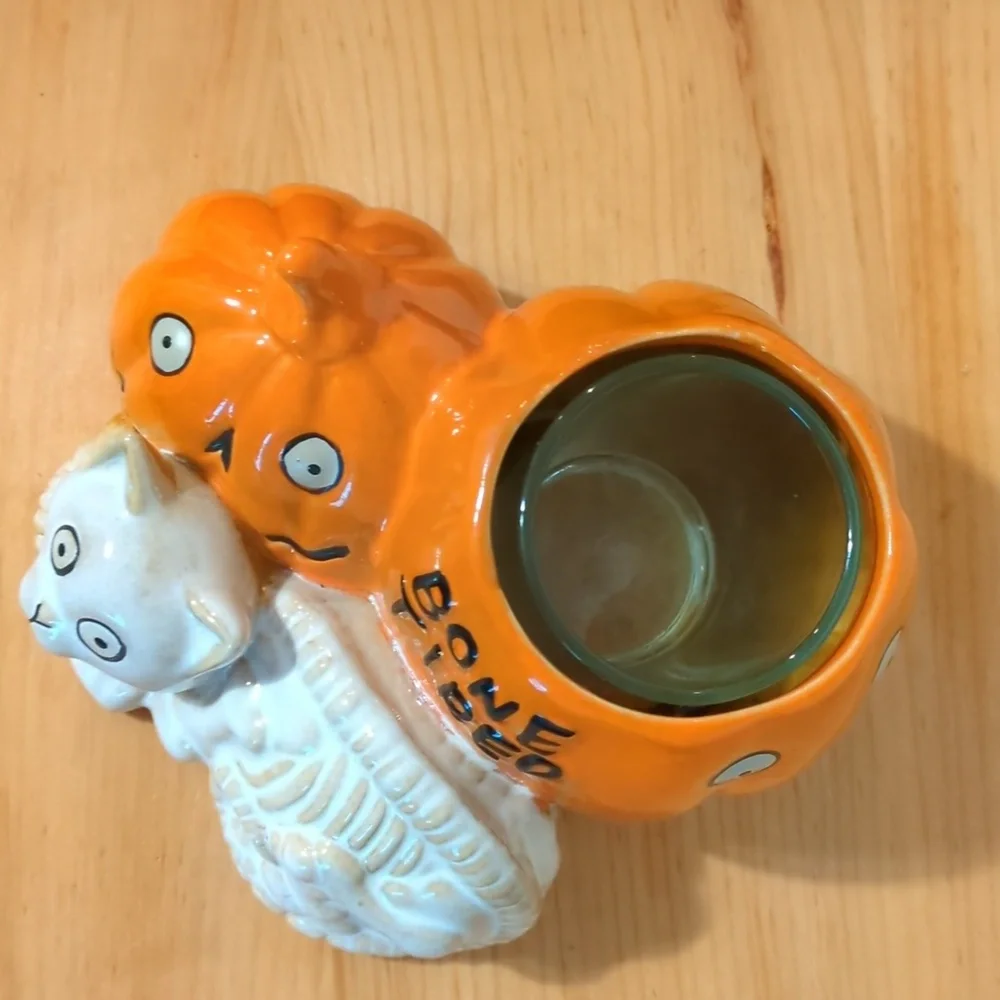 NWT Yankee Candle Boney Bunch 2014 Bone Tired Cat Votive Holder Kitty Skeleton
